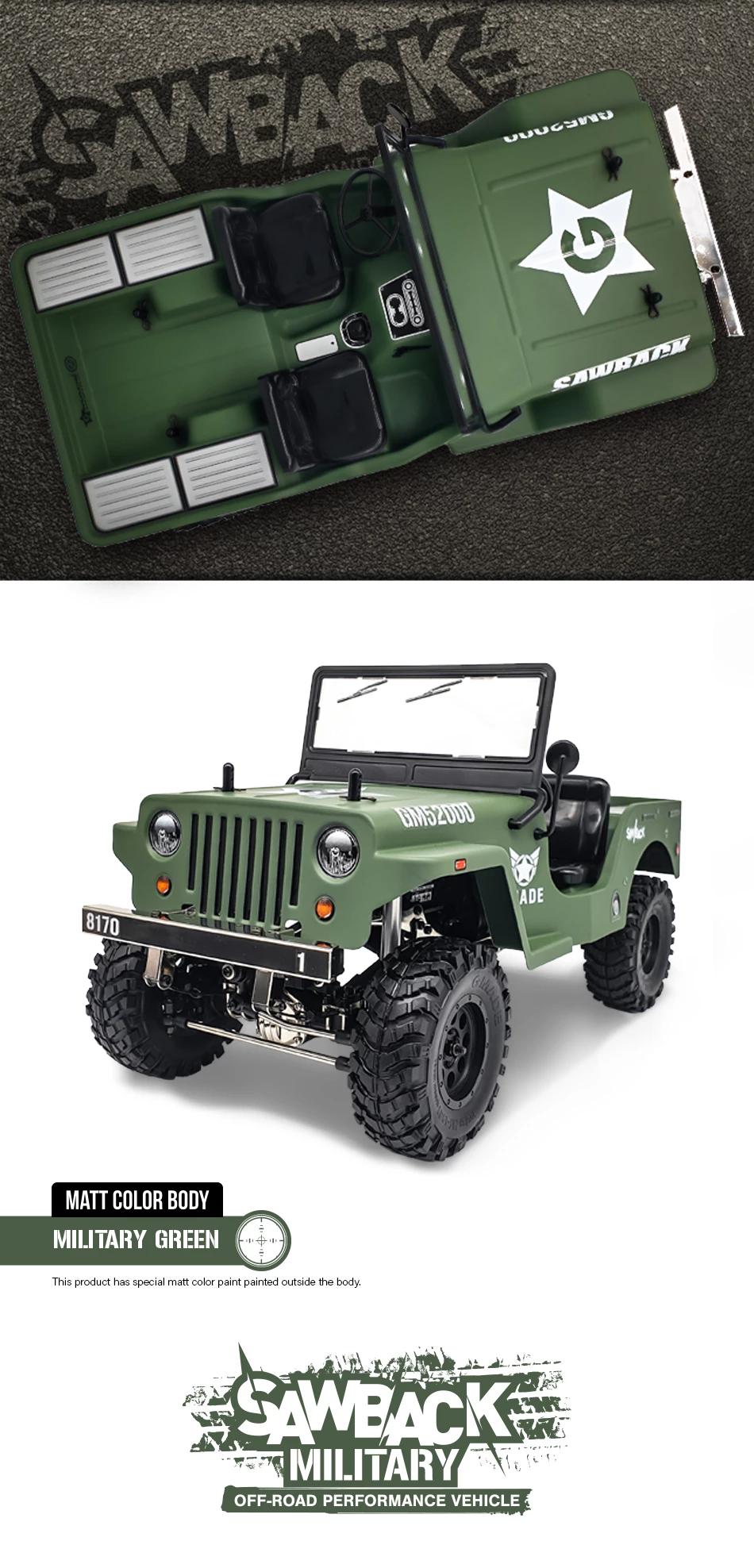 Gmade Military Sawback RTR 4WD Off-Road Vehicle 1/10th w/ GS01 Chassis 29 Gmade Military Sawback RTR 4WD Off-Road Vehicle 1/10th w/ GS01 Chassis - Image 27