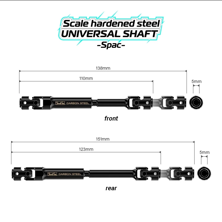 JunFac Scale Hardened Steel Universal Shafts (2) for Axial SCX10 II RTR with 3 Gear Transmission 6 JunFac Scale Hardened Steel Universal Shafts (2) for Axial SCX10 II RTR with 3 Gear Transmission - Image 4