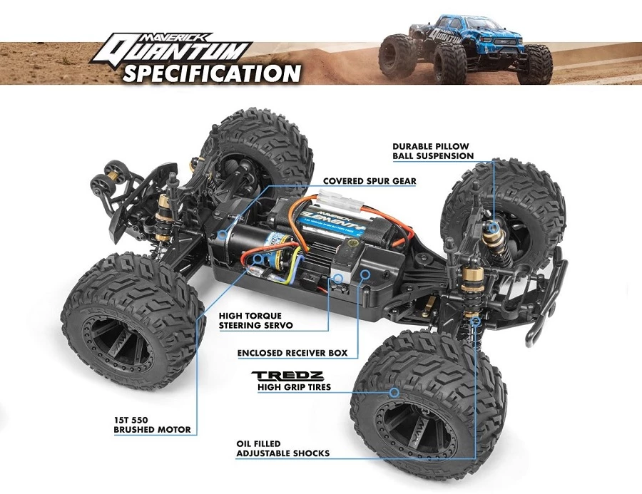 Maverick 1/10 Quantum MT RTR 4WD Monster Truck - Pink / Yellow 9 Maverick 1/10 Quantum MT RTR 4WD Monster Truck - Pink / Yellow - Image 7