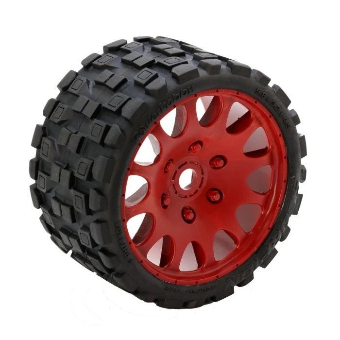 Powerhobby Scorpion BELTED Monster Truck Pre-mounted Tires on 3.8" Wheels - Red (2) 4 Powerhobby Scorpion BELTED Monster Truck Pre-mounted Tires on 3.8" Wheels - Red (2) - Image 2