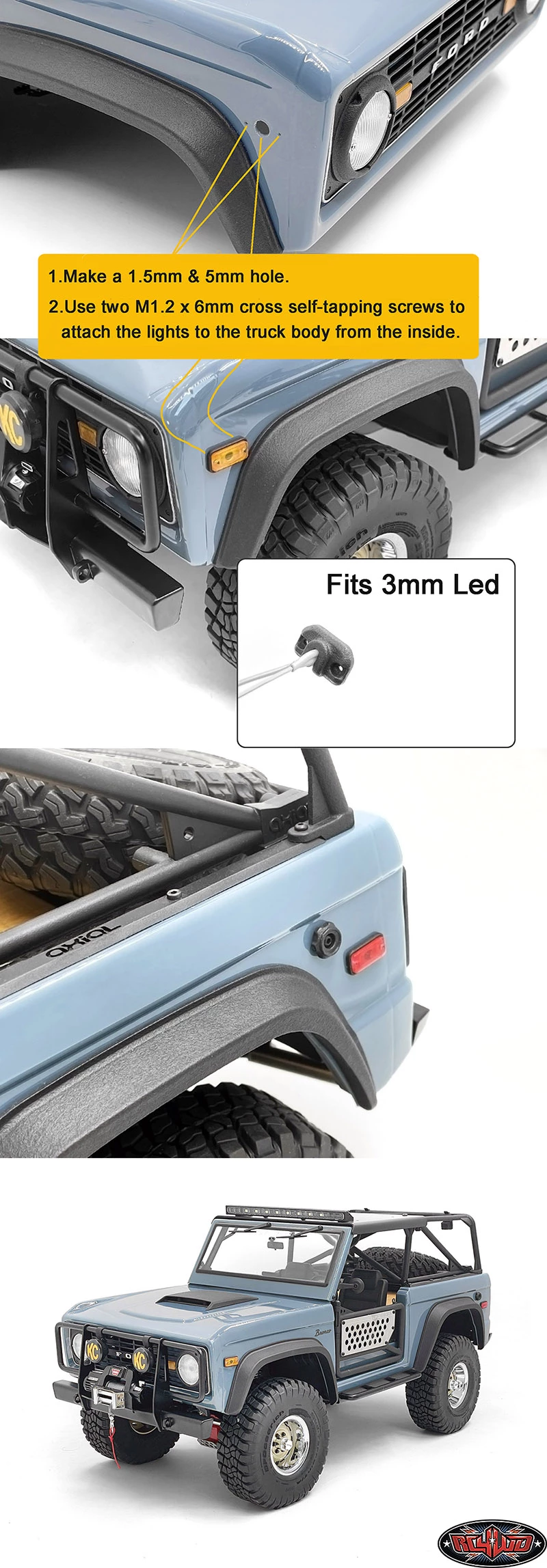 RC4WD Side Marker Light Housings for Axial SCX10 III Early Ford Bronco 8 RC4WD Side Marker Light Housings for Axial SCX10 III Early Ford Bronco - Image 6