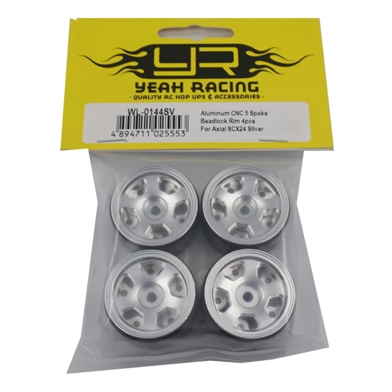 Yeah Racing Aluminum CNC 5 Spoke Beadlock Wheels for Axial SCX24 (4) - Silver 5 Yeah Racing Aluminum CNC 5 Spoke Beadlock Wheels for Axial SCX24 (4) - Silver - Image 3