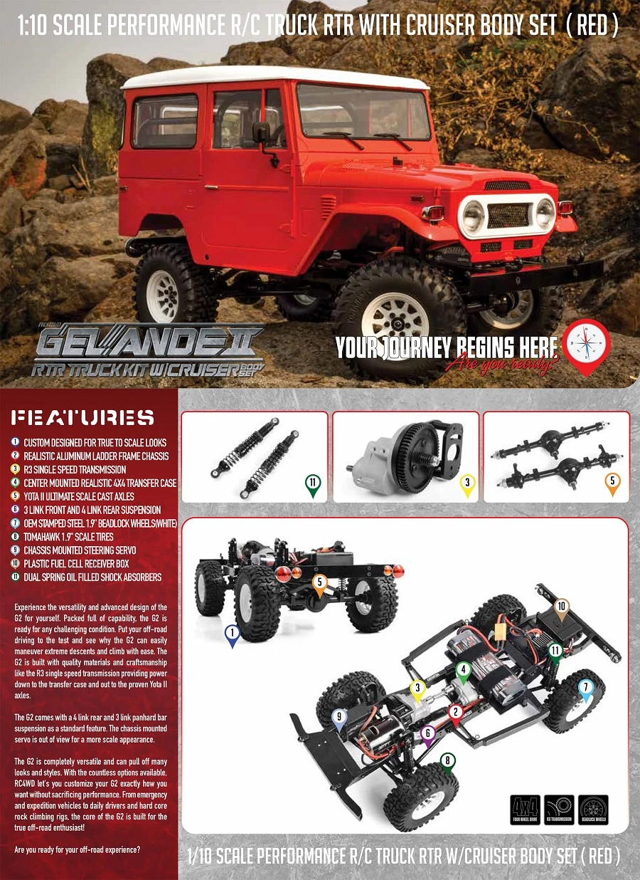 RC4WD Gelande II RTR with Cruiser Body Set - Red 22 RC4WD Gelande II RTR with Cruiser Body Set - Red - Image 20